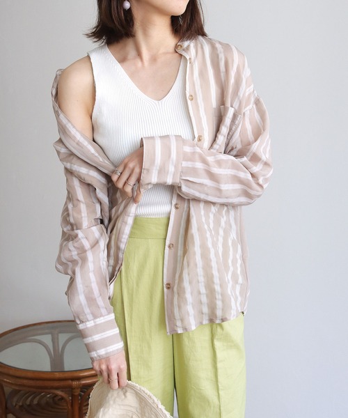 HER CLOSET（ハークローゼット）の「【HERCLOSET】Vネックリブサマーニットタンクトップ（タンクトップ・レディース・ブラック/パープル/オフホワイト/カーキ/グレイッシュベージュ・M）」の18枚目の写真