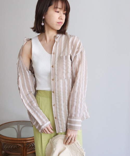 HER CLOSET（ハークローゼット）の「【HERCLOSET】Vネックリブサマーニットタンクトップ（タンクトップ・レディース・ブラック/パープル/オフホワイト/カーキ/グレイッシュベージュ・M）」の19枚目の写真