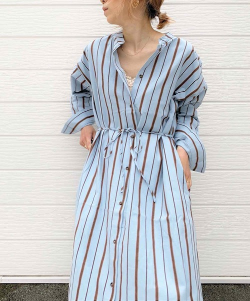 セール マルチストライプシャツワンピース シャツワンピース ワンピース ドレス シャツワンピース Q キュー のファッション