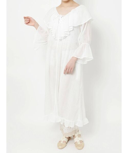 merry jenny 新品 ホワイト コットンリラクシーフリルワンピース merry jenny（メリージェニー）の「コットンリラクシーフリル