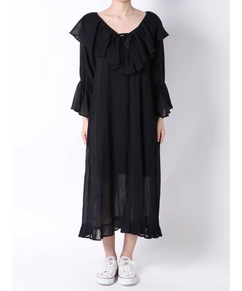 merry jenny（メリージェニー）の「コットンリラクシーフリルワンピース（ワンピース・レディース・ブラック/オフホワイト・FREE）」の19枚目の写真