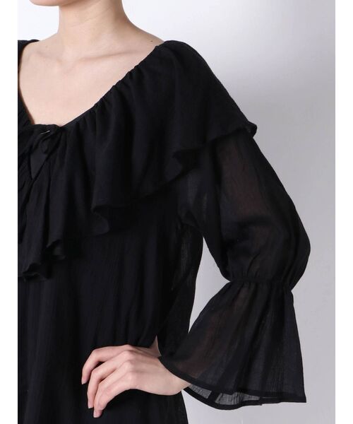 merry jenny（メリージェニー）の「コットンリラクシーフリルワンピース（ワンピース・レディース・ブラック/オフホワイト・FREE）」の8枚目の写真