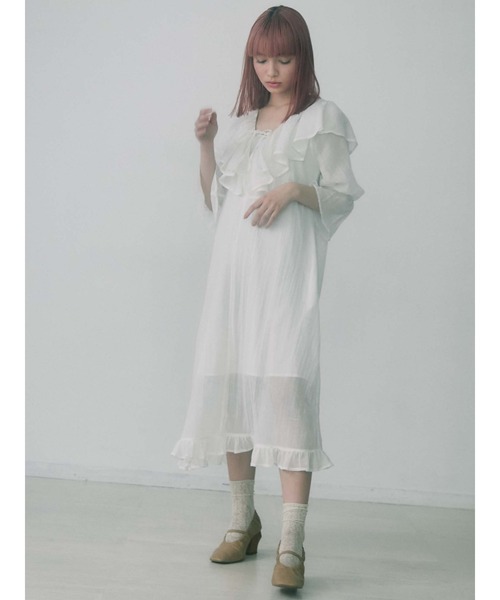 merry jenny（メリージェニー）の「コットンリラクシーフリルワンピース（ワンピース・レディース・ブラック/オフホワイト・FREE）」の2枚目の写真