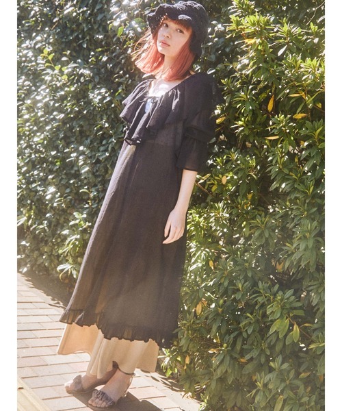 merry jenny（メリージェニー）の「コットンリラクシーフリルワンピース（ワンピース・レディース・ブラック/オフホワイト・FREE）」の21枚目の写真