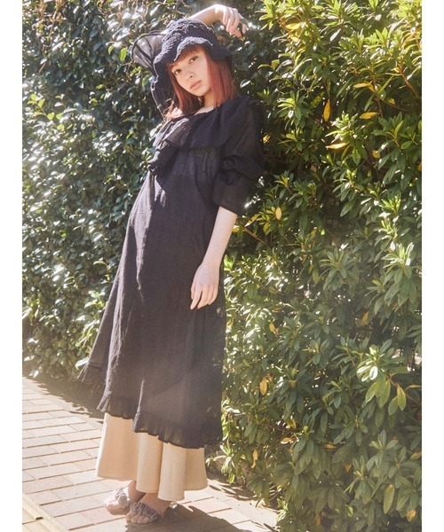 merry jenny（メリージェニー）の「コットンリラクシーフリルワンピース（ワンピース・レディース・ブラック/オフホワイト・FREE）」の12枚目の写真