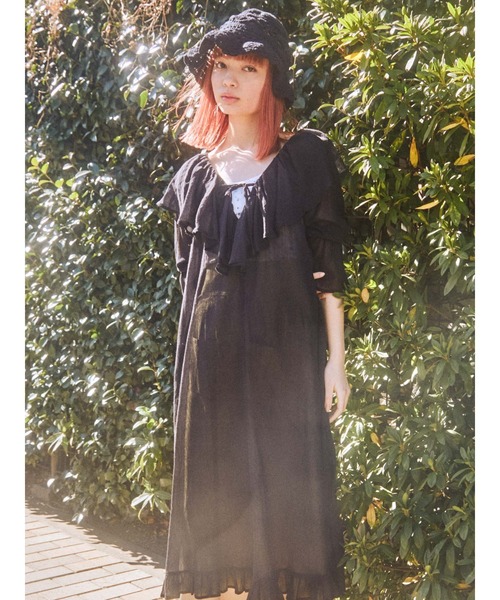 merry jenny（メリージェニー）の「コットンリラクシーフリルワンピース（ワンピース・レディース・ブラック/オフホワイト・FREE）」の3枚目の写真