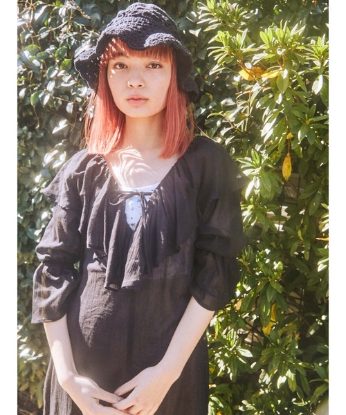 merry jenny（メリージェニー）の「コットンリラクシーフリルワンピース（ワンピース・レディース・ブラック/オフホワイト・FREE）」の18枚目の写真