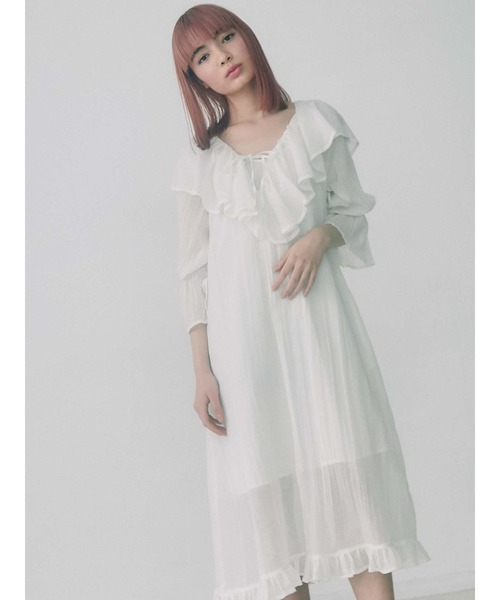 merry jenny（メリージェニー）の「コットンリラクシーフリルワンピース（ワンピース・レディース・ブラック/オフホワイト・FREE）」の13枚目の写真