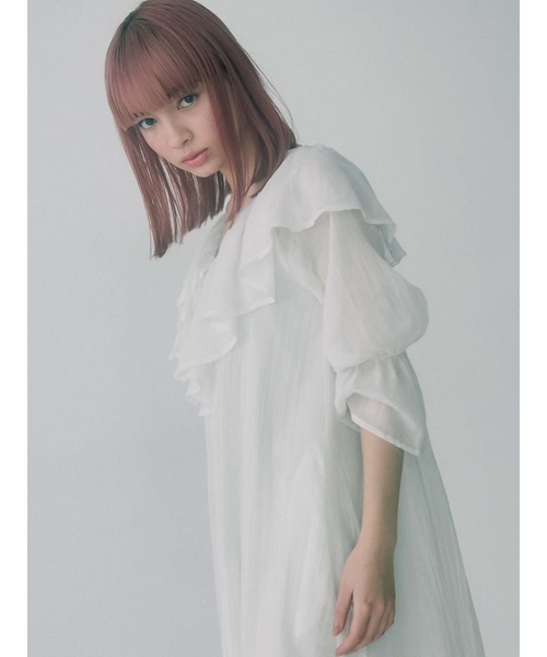 merry jenny 新品 ホワイト コットンリラクシーフリルワンピース merry jenny（メリージェニー）の「コットンリラクシーフリル