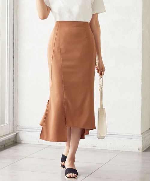 KOBE LETTUCE(コウベレタス)の「アシメスリットバックゴムサイドジップナロースカート(スカート・レディース・グリーン系その他/パープル系その他/オレンジ系その他/ライトベージュ・FREE)」の4枚目の写真