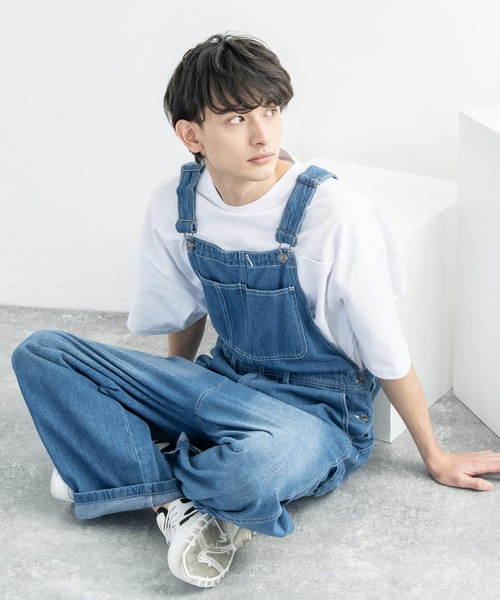 Rocky Monroe(ロッキーモンロー)の「10oz 無地 オーバーオール デニム/ヒッコリーワイドサロペット オールインワン(サロペット/オーバーオール・メンズ・ブラック/インディゴブルー/ストライプ/ワンウォッシュ/ケミカルウォッシュ/キナリ・S/M/L)」の4枚目の写真