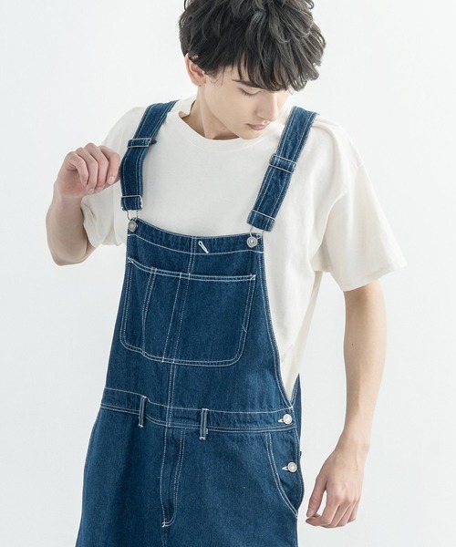 10oz 無地 オーバーオール デニム/ヒッコリーワイドサロペット
