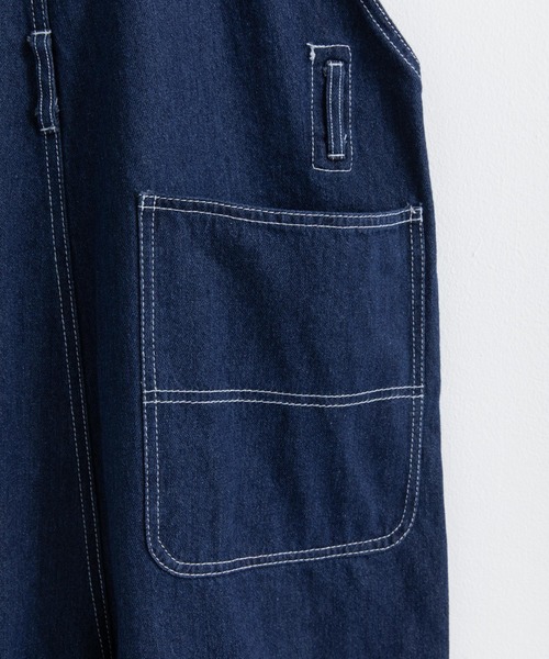 10oz 無地 オーバーオール デニム/ヒッコリーワイドサロペット