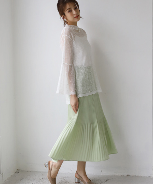 REAL CUBE（リアルキューブ）の「ヴィンテージサテンプリーツスカート（スカート・レディース・オフホワイト/チャコール/グリーン/オレンジ・FREE）」の7枚目の写真