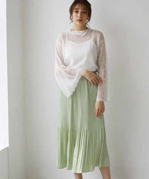 REAL CUBE（リアルキューブ）の「ヴィンテージサテンプリーツスカート（スカート・レディース・オフホワイト/チャコール/グリーン/オレンジ・FREE）」の10枚目の写真