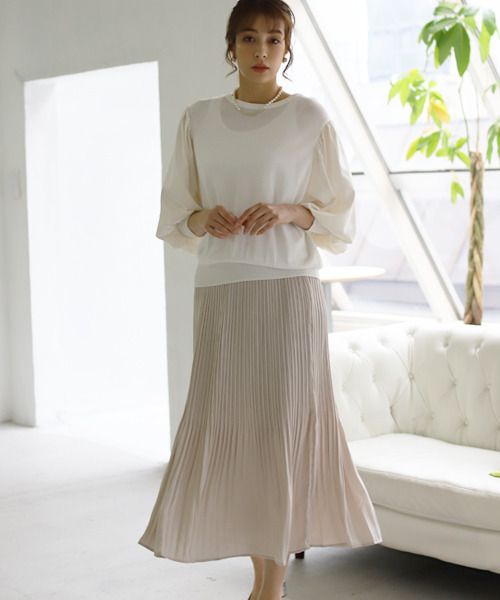 REAL CUBE（リアルキューブ）の「ヴィンテージサテンプリーツスカート（スカート・レディース・オフホワイト/チャコール/グリーン/オレンジ・FREE）」の13枚目の写真