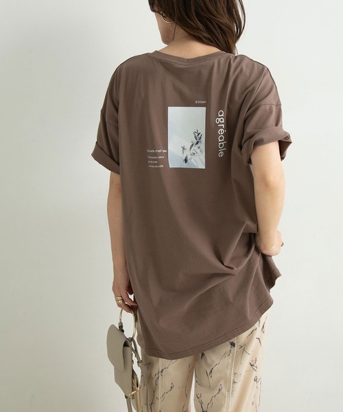 rectangle（レクタングル）の「オーガニックコットンバックプリントTシャツ（Tシャツ/カットソー・レディース・チャコールグレー/ブラック/ブラウン/オフホワイト/グレイッシュベージュ・FREE）」の2枚目の写真