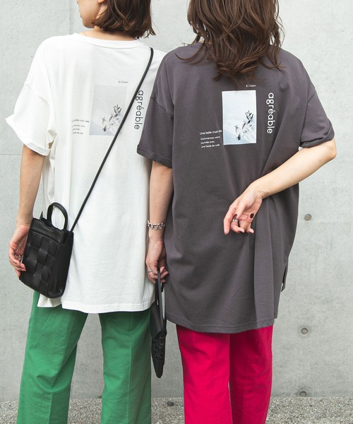 rectangle（レクタングル）の「オーガニックコットンバックプリントTシャツ（Tシャツ/カットソー・レディース・チャコールグレー/ブラック/ブラウン/オフホワイト/グレイッシュベージュ・FREE）」の4枚目の写真