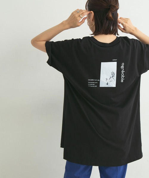 rectangle（レクタングル）の「オーガニックコットンバックプリントTシャツ（Tシャツ/カットソー・レディース・チャコールグレー/ブラック/ブラウン/オフホワイト/グレイッシュベージュ・FREE）」の3枚目の写真
