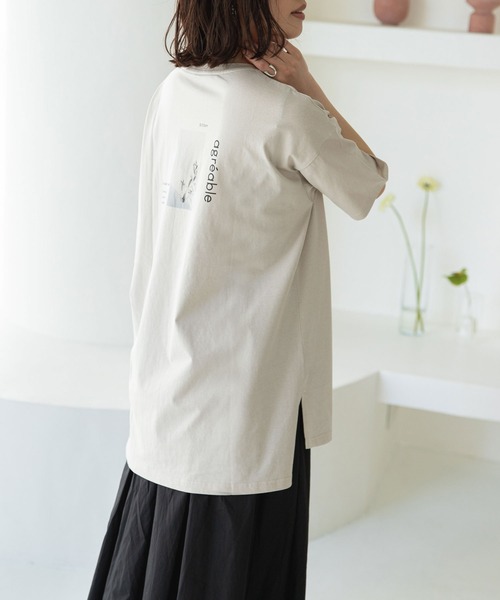 rectangle（レクタングル）の「オーガニックコットンバックプリントTシャツ（Tシャツ/カットソー・レディース・チャコールグレー/ブラック/ブラウン/オフホワイト/グレイッシュベージュ・FREE）」の9枚目の写真