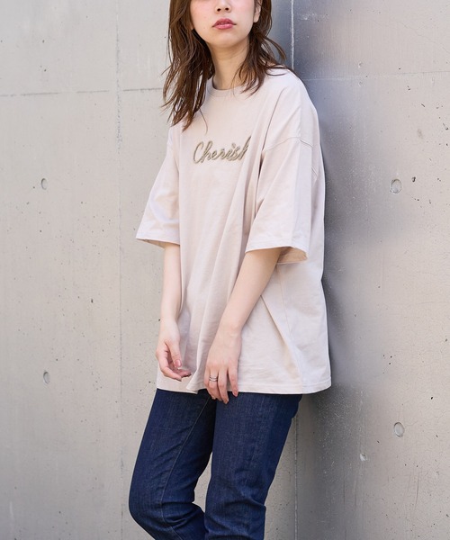 natural couture(ナチュラルクチュール)の「あおいさんコラボCherishロープ刺繍ゆるT(Tシャツ/カットソー・レディース・ミント/ブラック/ベージュ/オフホワイト・FREE)」の4枚目の写真