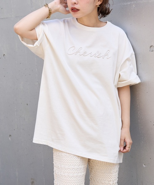 natural couture(ナチュラルクチュール)の「あおいさんコラボCherishロープ刺繍ゆるT(Tシャツ/カットソー・レディース・ミント/ブラック/ベージュ/オフホワイト・FREE)」の2枚目の写真
