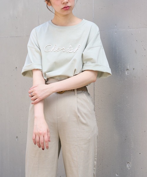 natural couture(ナチュラルクチュール)の「あおいさんコラボCherishロープ刺繍ゆるT(Tシャツ/カットソー・レディース・ミント/ブラック/ベージュ/オフホワイト・FREE)」の1枚目の写真