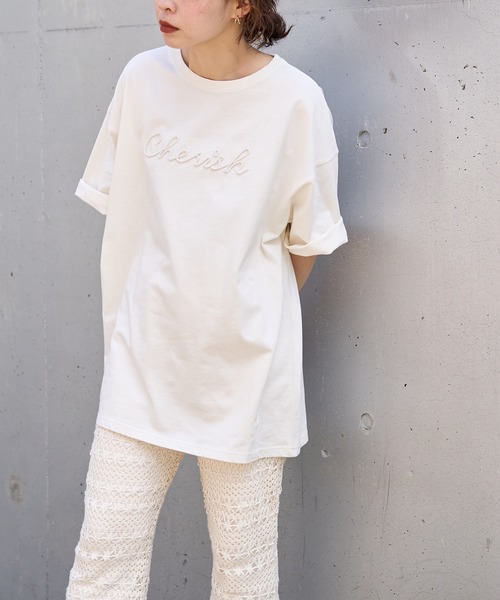 natural couture(ナチュラルクチュール)の「あおいさんコラボCherishロープ刺繍ゆるT(Tシャツ/カットソー・レディース・ミント/ブラック/ベージュ/オフホワイト・FREE)」の6枚目の写真