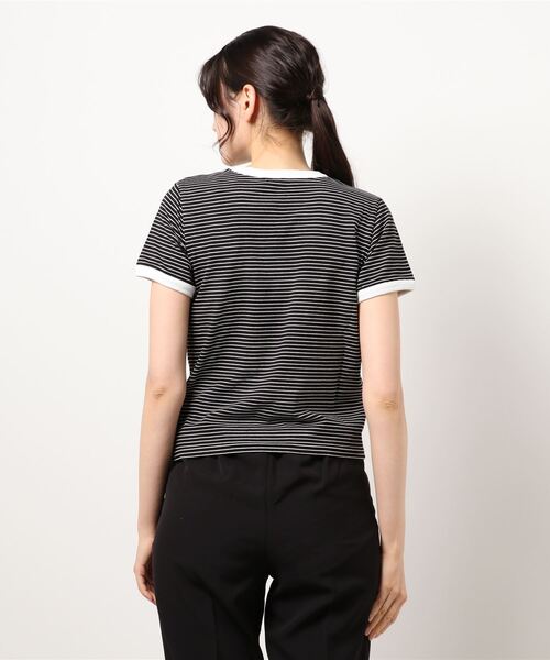 frunco（フランコ）の「細ボーダー配色Tシャツ（Tシャツ/カットソー・レディース・ブラック/グリーン/イエロー/ピンク/オレンジ・FREE）」の7枚目の写真