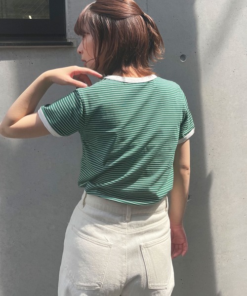 frunco（フランコ）の「細ボーダー配色Tシャツ（Tシャツ/カットソー・レディース・ブラック/グリーン/イエロー/ピンク/オレンジ・FREE）」の11枚目の写真