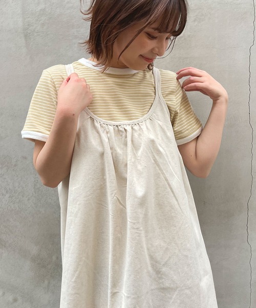 frunco（フランコ）の「細ボーダー配色Tシャツ（Tシャツ/カットソー・レディース・ブラック/グリーン/イエロー/ピンク/オレンジ・FREE）」の10枚目の写真