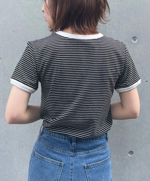 frunco（フランコ）の「細ボーダー配色Tシャツ（Tシャツ/カットソー・レディース・ブラック/グリーン/イエロー/ピンク/オレンジ・FREE）」の13枚目の写真