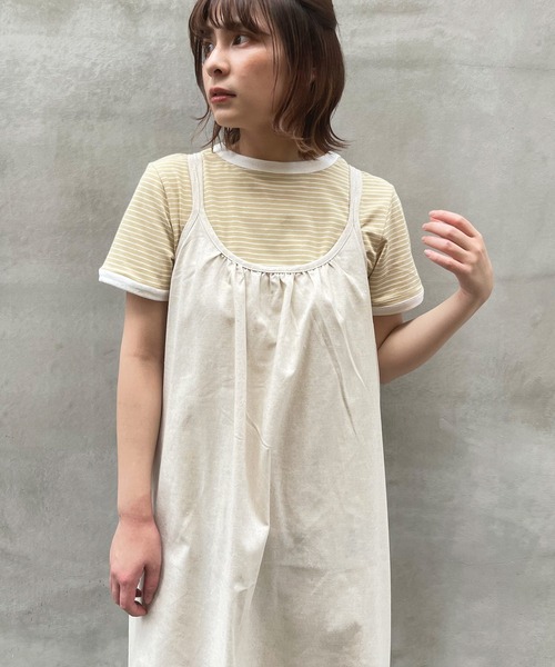 frunco（フランコ）の「細ボーダー配色Tシャツ（Tシャツ/カットソー・レディース・ブラック/グリーン/イエロー/ピンク/オレンジ・FREE）」の8枚目の写真