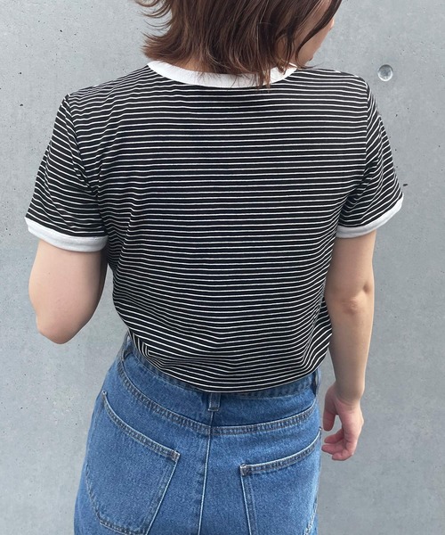 frunco（フランコ）の「細ボーダー配色Tシャツ（Tシャツ/カットソー・レディース・ブラック/グリーン/イエロー/ピンク/オレンジ・FREE）」の18枚目の写真