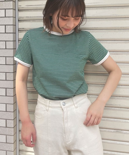 frunco（フランコ）の「細ボーダー配色Tシャツ（Tシャツ/カットソー・レディース・ブラック/グリーン/イエロー/ピンク/オレンジ・FREE）」の17枚目の写真
