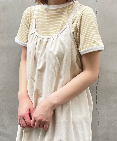 frunco（フランコ）の「細ボーダー配色Tシャツ（Tシャツ/カットソー・レディース・ブラック/グリーン/イエロー/ピンク/オレンジ・FREE）」の14枚目の写真