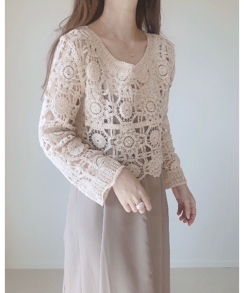 cle（クレ）の「クロシェ編みレーストップス（Tシャツ/カットソー・レディース・アイボリー・FREE）」の8枚目の写真