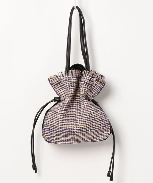 Te chichi（テチチ）の「マダガスカルラフィアチェックミニ巾着（かごバッグ・レディース・レッド/ネイビー・ﾌﾘ-）」の2枚目の写真