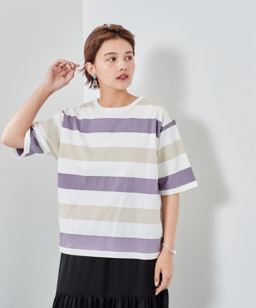 cepo（セポ）の「ボーダーショートスリーブＴｅｅ（Tシャツ/カットソー・レディース・ブラック/パープル/キャメル・M）」の3枚目の写真