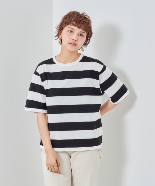 cepo（セポ）の「ボーダーショートスリーブＴｅｅ（Tシャツ/カットソー・レディース・ブラック/パープル/キャメル・M）」の2枚目の写真