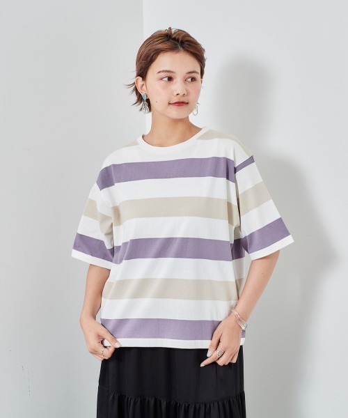 cepo（セポ）の「ボーダーショートスリーブＴｅｅ（Tシャツ/カットソー・レディース・ブラック/パープル/キャメル・M）」の10枚目の写真