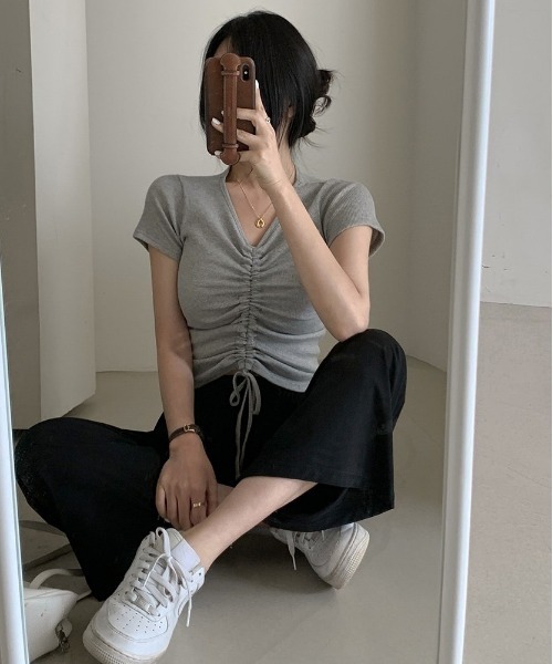 SONA（ソナ）の「SONYUNARA リブストリングTシャツ（Tシャツ/カットソー・レディース・ホワイト/ブラック/グレー/ピンク/ブルー・FREE）」の10枚目の写真