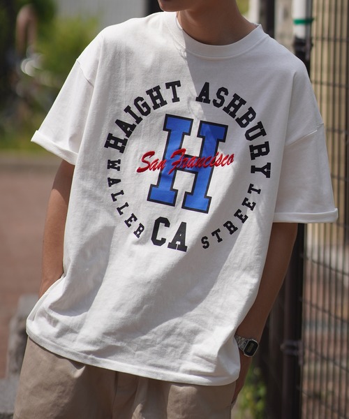 SPINNS（スピンズ）の「【ビッグサイズ】HAIGHT CA フロントロゴ×刺繍カレッジTシャツ（Tシャツ/カットソー・メンズ・ホワイト/ブルー/グリーン・ONESIZE）」の17枚目の写真