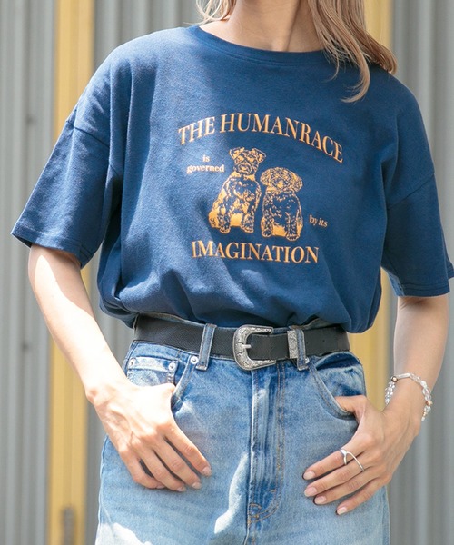 Adoon plain（アドーンプレーン）の「【華奢見え！】アソートプリントTシャツ（Tシャツ/カットソー・レディース・ホワイト/ネイビー/オフホワイト/オレンジ・FREE）」の3枚目の写真