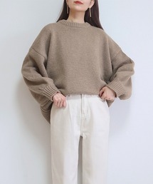 【PURIL】刺繍ロゴモックネックボリュームニット
