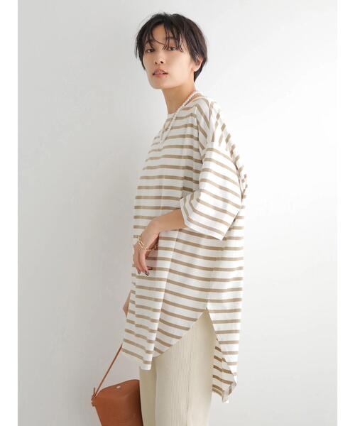 AMERICAN HOLIC（アメリカンホリック）の「裾ラウンド5分袖カットチュニック（Tシャツ/カットソー・レディース・アイボリー/イエロー系その他2/ブラック系その他4・M/L）」の10枚目の写真