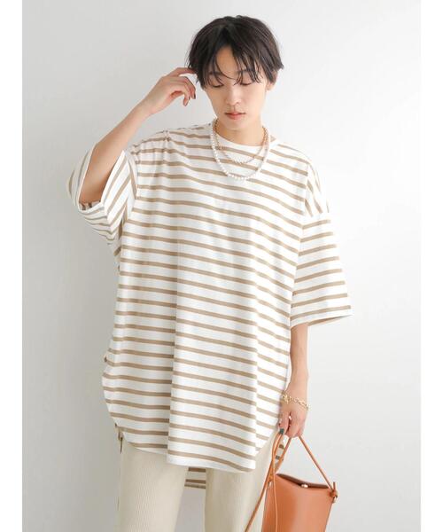 AMERICAN HOLIC（アメリカンホリック）の「裾ラウンド5分袖カットチュニック（Tシャツ/カットソー・レディース・アイボリー/イエロー系その他2/ブラック系その他4・M/L）」の11枚目の写真