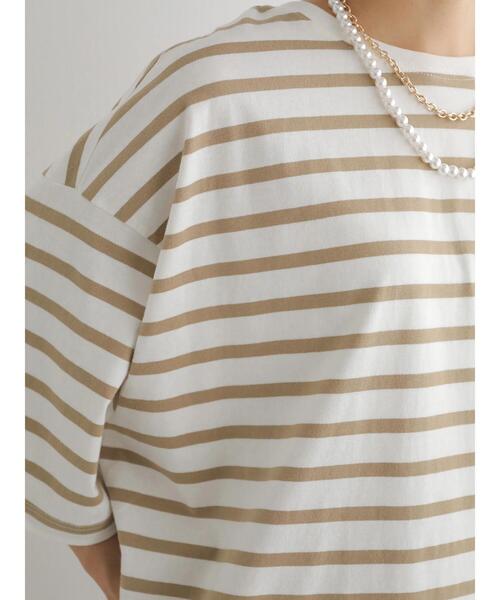 AMERICAN HOLIC（アメリカンホリック）の「裾ラウンド5分袖カットチュニック（Tシャツ/カットソー・レディース・アイボリー/イエロー系その他2/ブラック系その他4・M/L）」の12枚目の写真