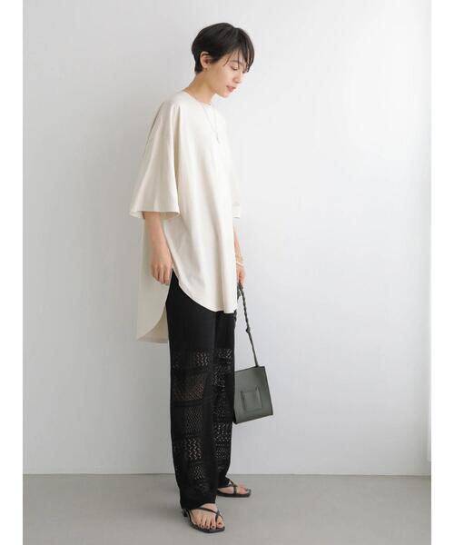 AMERICAN HOLIC（アメリカンホリック）の「裾ラウンド5分袖カットチュニック（Tシャツ/カットソー・レディース・アイボリー/イエロー系その他2/ブラック系その他4・M/L）」の21枚目の写真