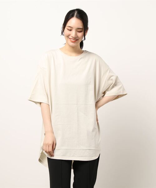 AMERICAN HOLIC（アメリカンホリック）の「裾ラウンド5分袖カットチュニック（Tシャツ/カットソー・レディース・アイボリー/イエロー系その他2/ブラック系その他4・M/L）」の7枚目の写真